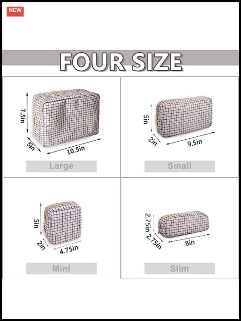 Waterproof Nylon Travel Toiletry Storage Bag with Zipper Preppy Checkered